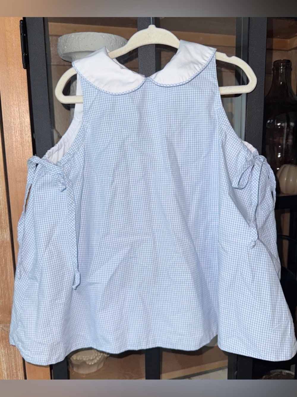 Gingham peter pan collar dress bows baby toddler girl sleeveless smock